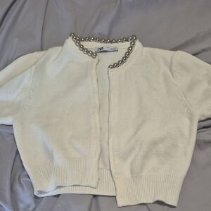 Zara Cream Cardigan with Silver Bead Trim
